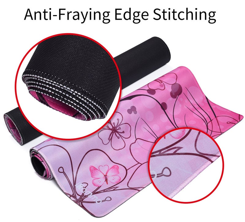 iKammo Large XXL Mat Gaming Mouse Pad Extended Full Desk Pad Pink Cute Mouse Pad with Waterproof Surface-Optimized Gaming Surface,Non-Slip Rubber Base Sticthed Edge Mousepad (35"x15.55"x0.08")-Pink Butterfly - Image 3